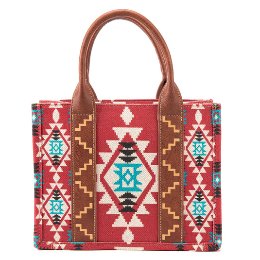 WG2203-8120SBDY - Wrangler Southwestern Print Small Canvas Tote/Crossbody -Burgundy