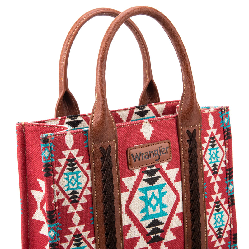 Load image into Gallery viewer, WG2203-8120SBDY - Wrangler Southwestern Print Small Canvas Tote/Crossbody -Burgundy
