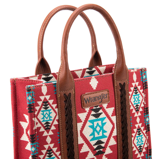 WG2203-8120SBDY - Wrangler Southwestern Print Small Canvas Tote/Crossbody -Burgundy