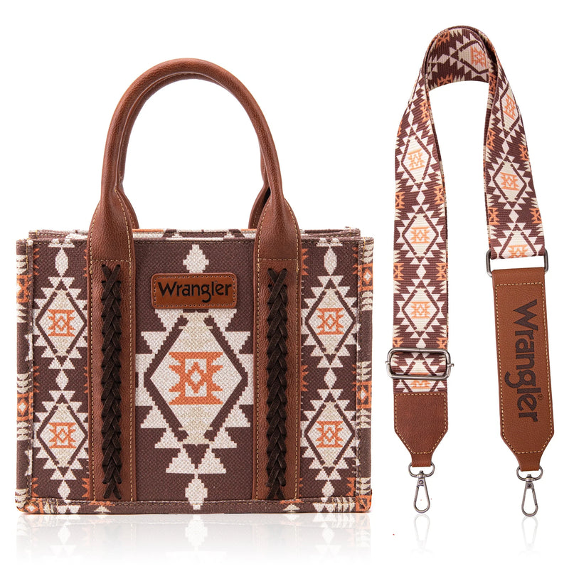 Load image into Gallery viewer, WG2203-8120SCF - Wrangler Southwestern Print Small Canvas Tote/Crossbody - Coffee
