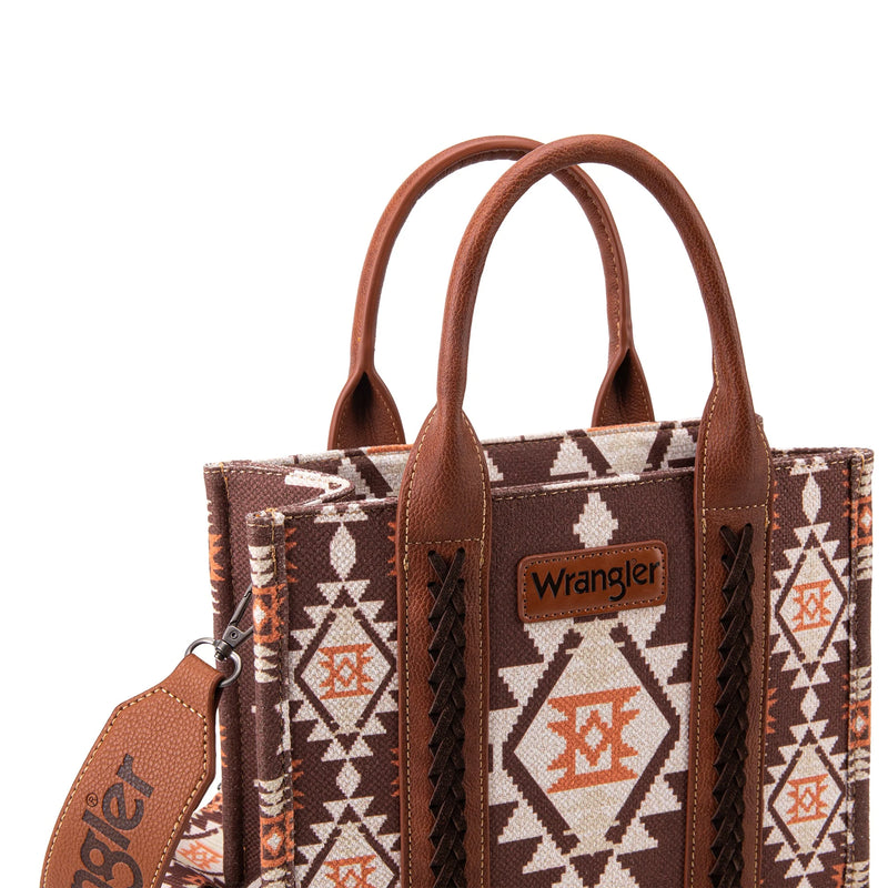 Load image into Gallery viewer, WG2203-8120SCF - Wrangler Southwestern Print Small Canvas Tote/Crossbody - Coffee
