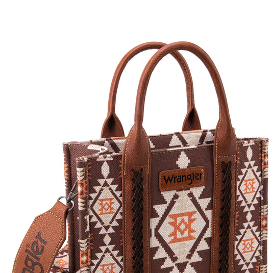 WG2203-8120SCF - Wrangler Southwestern Print Small Canvas Tote/Crossbody - Coffee