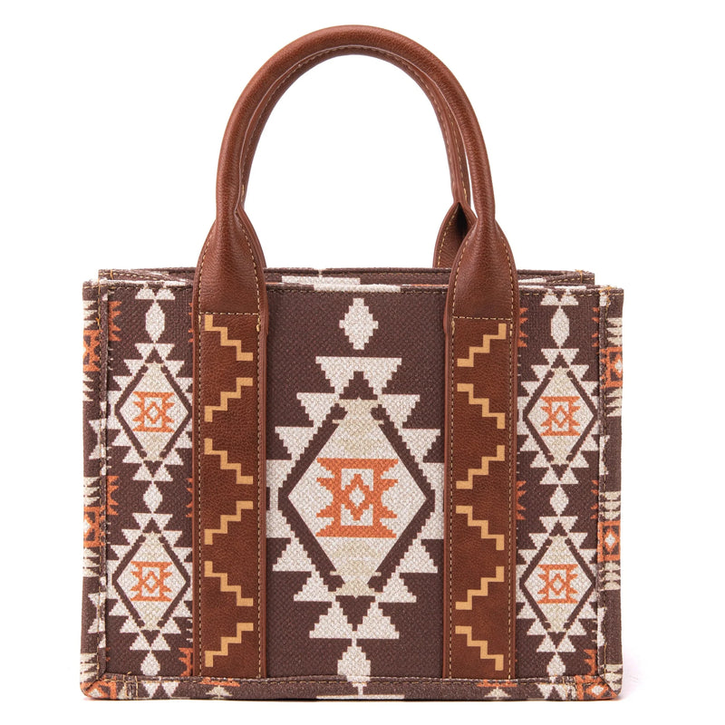 Load image into Gallery viewer, WG2203-8120SCF - Wrangler Southwestern Print Small Canvas Tote/Crossbody - Coffee
