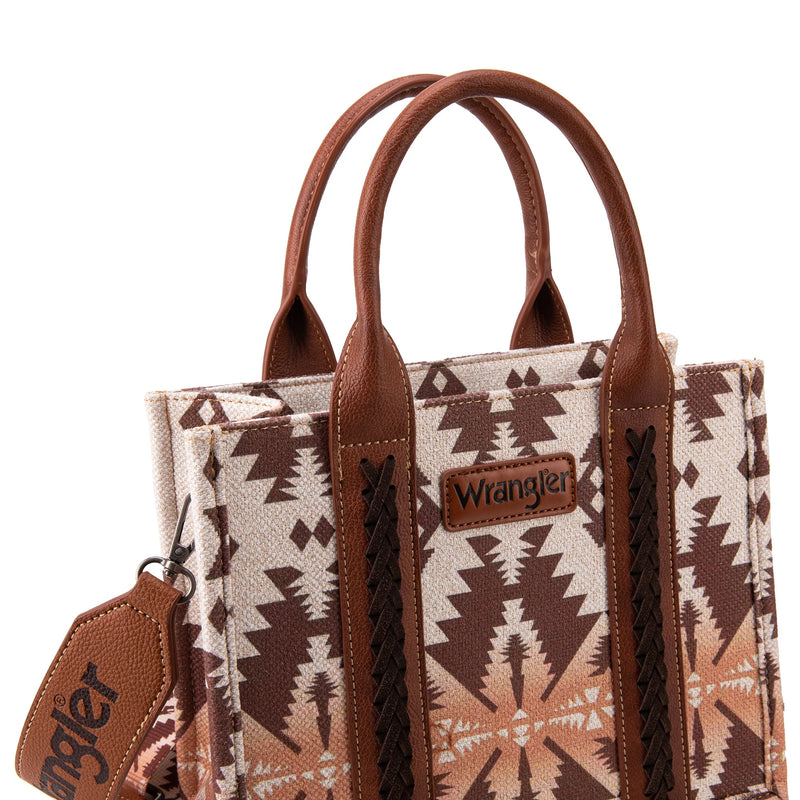 Load image into Gallery viewer, WG2203-8120SLCF - Wrangler Southwestern Print Small Canvas Tote/Crossbody - Light Coffee
