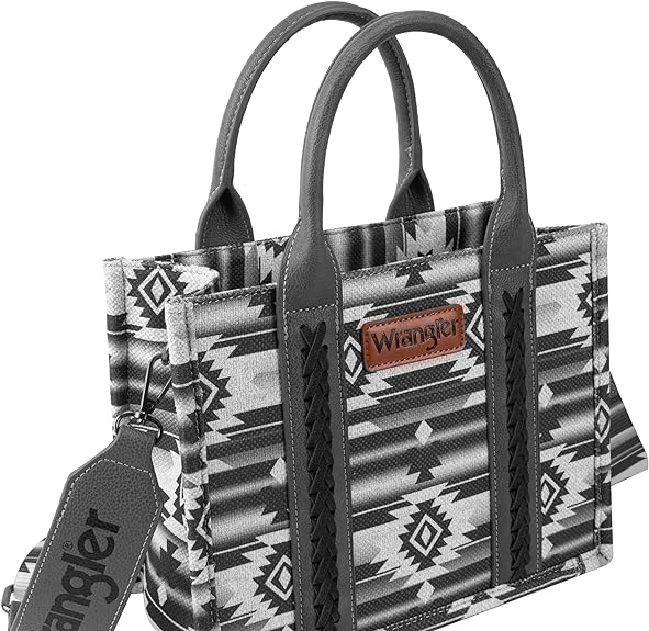 Load image into Gallery viewer, WG2203A-8120SBK - Wrangler Southwestern Print Small Canvas Tote/Crossbody -Black
