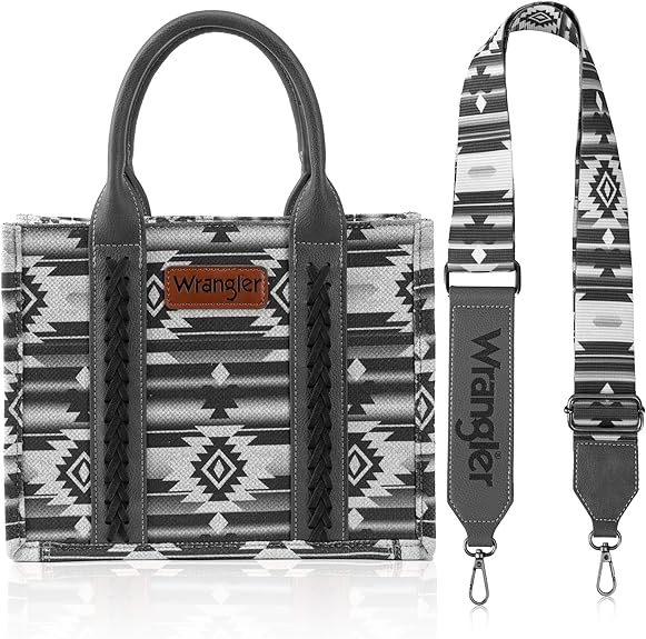 Load image into Gallery viewer, WG2203A-8120SBK - Wrangler Southwestern Print Small Canvas Tote/Crossbody -Black
