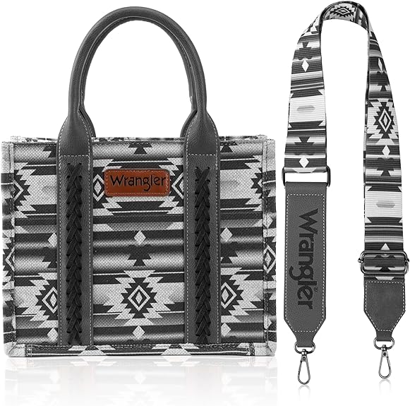 Load image into Gallery viewer, WG2203A-8120SBK - Wrangler Southwestern Print Medium Canvas Tote/Crossbody -Black
