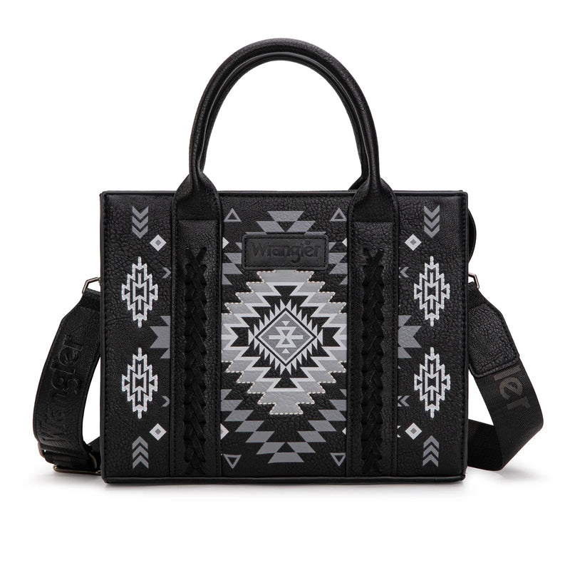 Load image into Gallery viewer, WG2206-8120SBK - Wrangler Aztec Pattern Print -Tote/Crossbody - Black
