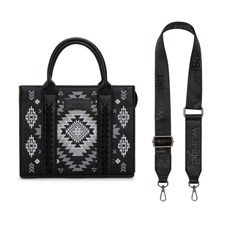 Load image into Gallery viewer, WG2206-8120SBK - Wrangler Aztec Pattern Print -Tote/Crossbody - Black
