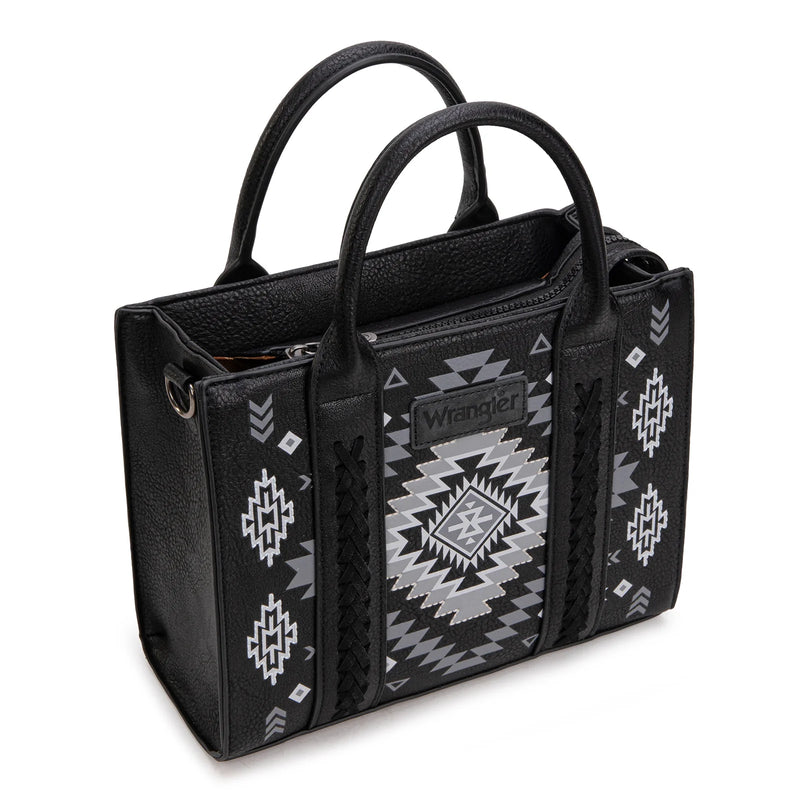 Load image into Gallery viewer, WG2206-8120SBK - Wrangler Aztec Pattern Print -Tote/Crossbody - Black
