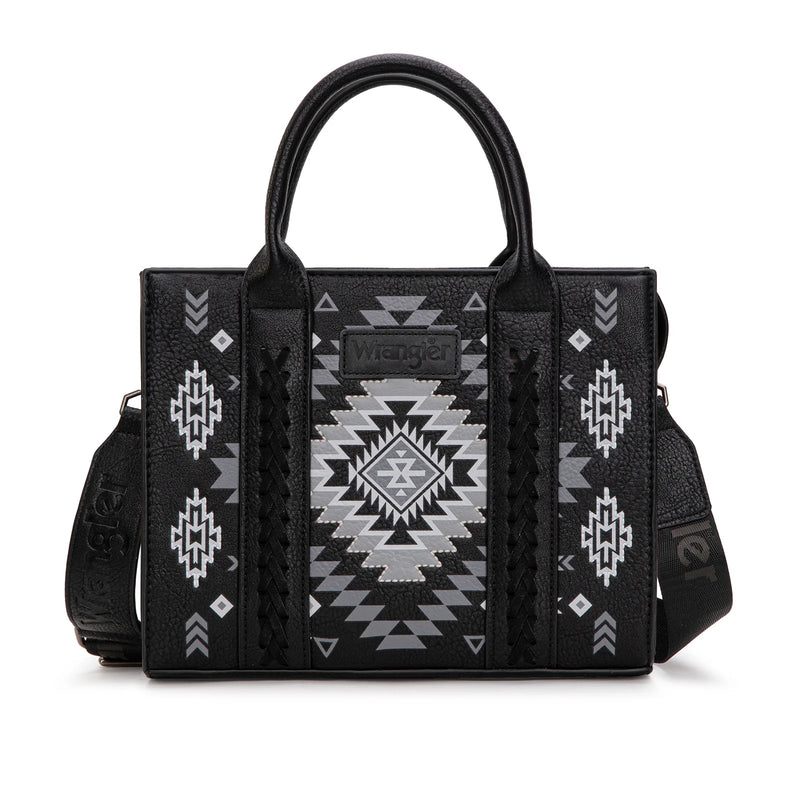Load image into Gallery viewer, WG2206-8120SBK - Wrangler Aztec Pattern Print -Tote/Crossbody - Black
