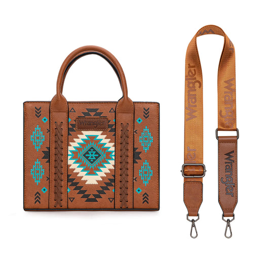 WG2206-8120SBR - Wrangler Aztec Pattern Print -Tote/Crossbody - Brown