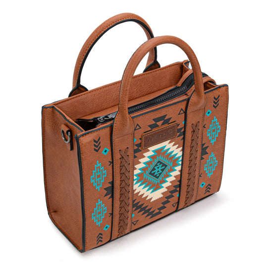 WG2206-8120SBR - Wrangler Aztec Pattern Print -Tote/Crossbody - Brown