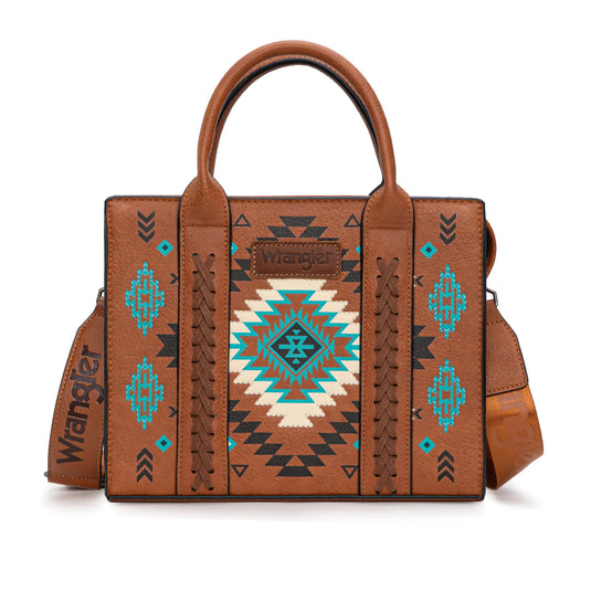 WG2206-8120SBR - Wrangler Aztec Pattern Print -Tote/Crossbody - Brown