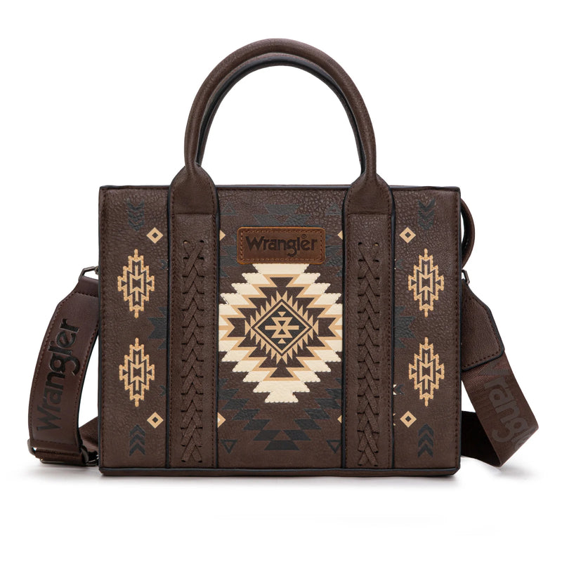 Load image into Gallery viewer, WG2206-8120SCF - Wrangler Aztec Pattern Print -Tote/Crossbody - Coffee
