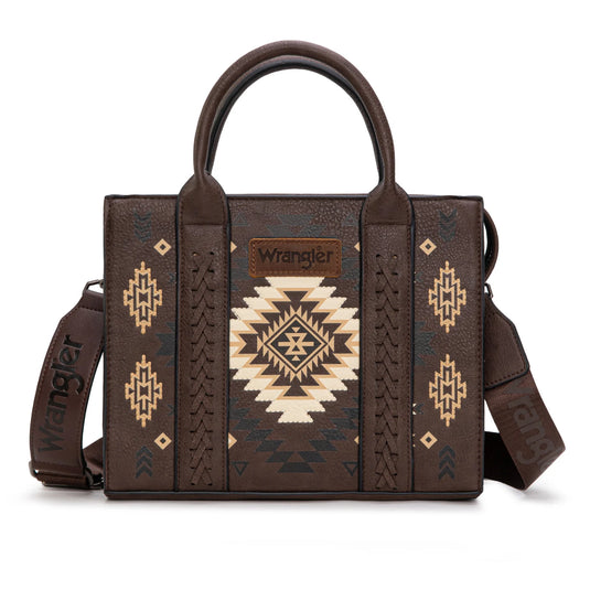 WG2206-8120SCF - Wrangler Aztec Pattern Print -Tote/Crossbody - Coffee