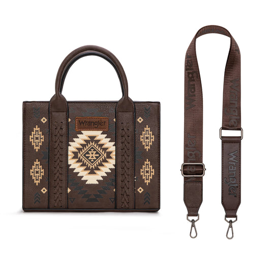 WG2206-8120SCF - Wrangler Aztec Pattern Print -Tote/Crossbody - Coffee