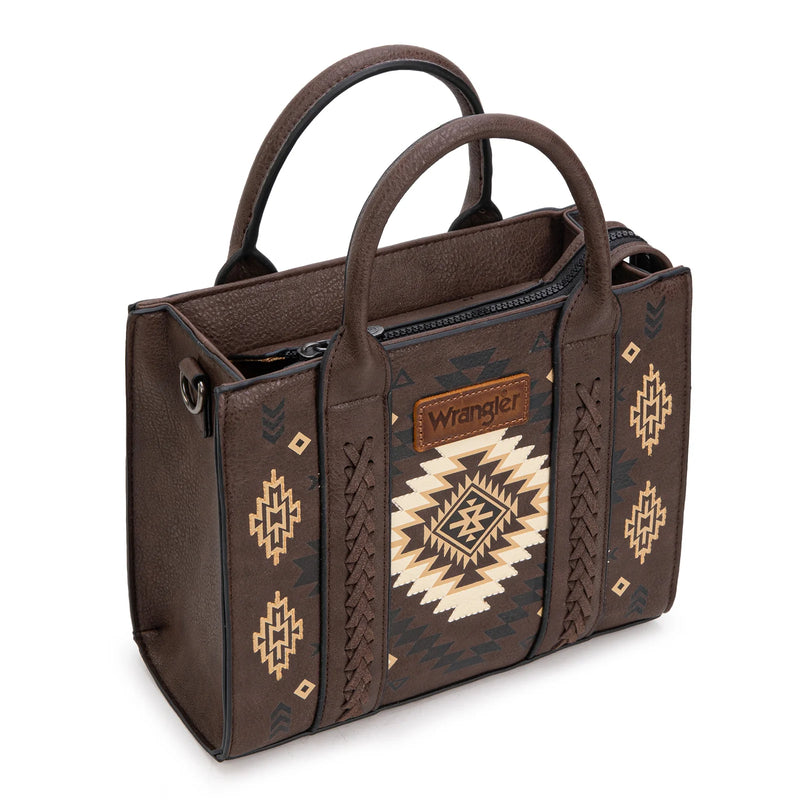 Load image into Gallery viewer, WG2206-8120SCF - Wrangler Aztec Pattern Print -Tote/Crossbody - Coffee
