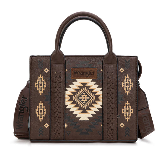 WG2206-8120SCF - Wrangler Aztec Pattern Print -Tote/Crossbody - Coffee