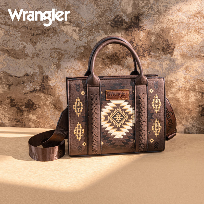 Load image into Gallery viewer, WG2206-8120SCF - Wrangler Aztec Pattern Print -Tote/Crossbody - Coffee
