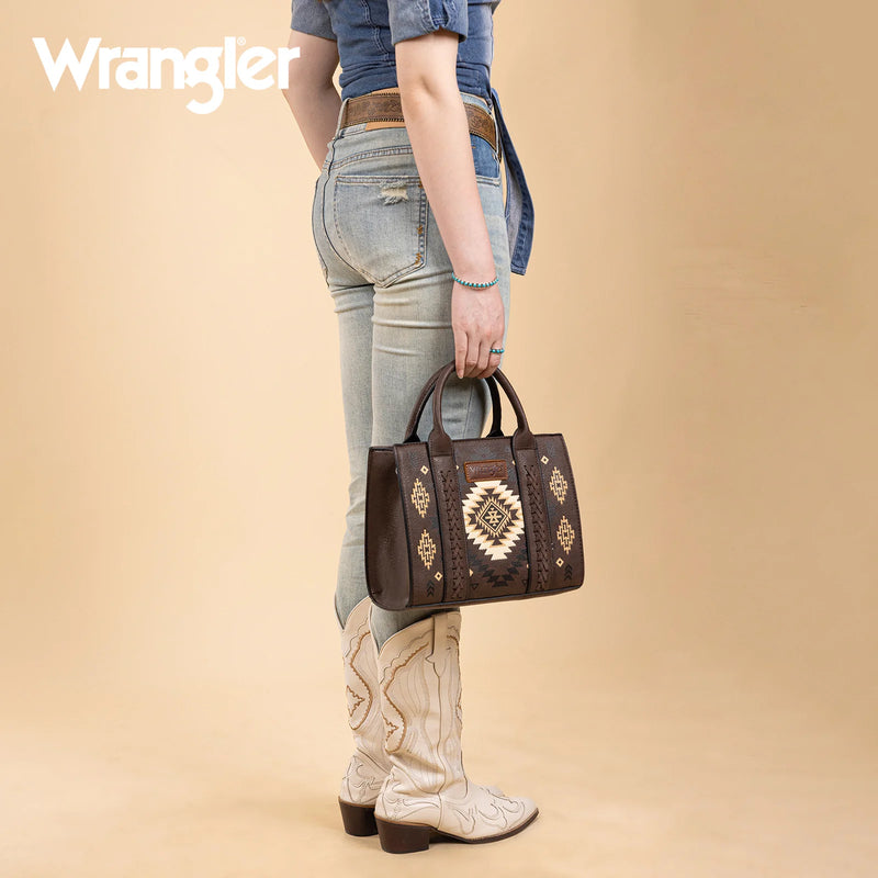 Load image into Gallery viewer, WG2206-8120SCF - Wrangler Aztec Pattern Print -Tote/Crossbody - Coffee

