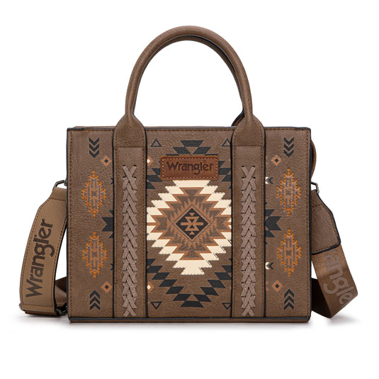 WG2206-8120SDKH - Wrangler Aztec Pattern Print -Tote/Crossbody - Dark Khaki