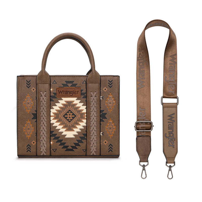 Load image into Gallery viewer, WG2206-8120SDKH - Wrangler Aztec Pattern Print -Tote/Crossbody - Dark Khaki

