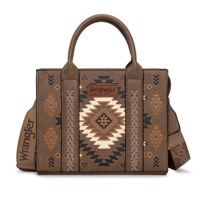 Load image into Gallery viewer, WG2206-8120SDKH - Wrangler Aztec Pattern Print -Tote/Crossbody - Dark Khaki
