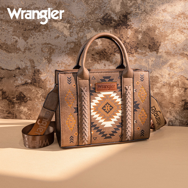 Load image into Gallery viewer, WG2206-8120SDKH - Wrangler Aztec Pattern Print -Tote/Crossbody - Dark Khaki

