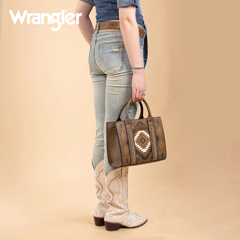 Load image into Gallery viewer, WG2206-8120SDKH - Wrangler Aztec Pattern Print -Tote/Crossbody - Dark Khaki
