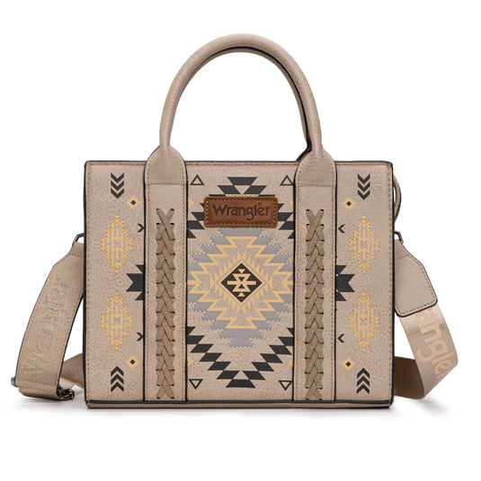 WG2206-8120SKH - Wrangler Aztec Pattern Print -Tote/Crossbody - Khaki