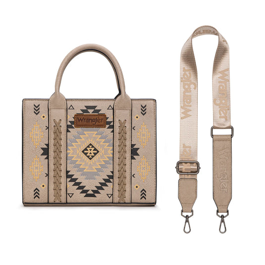 WG2206-8120SKH - Wrangler Aztec Pattern Print -Tote/Crossbody - Khaki