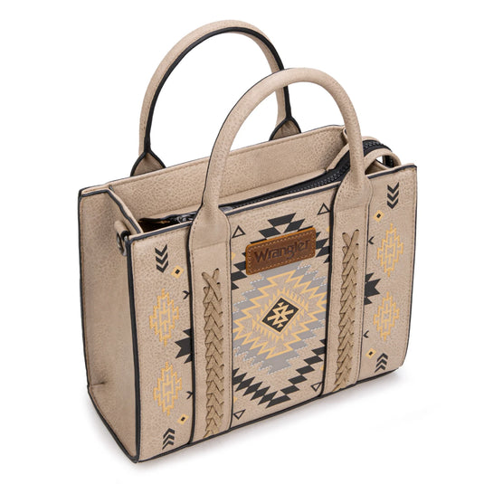 WG2206-8120SKH - Wrangler Aztec Pattern Print -Tote/Crossbody - Khaki