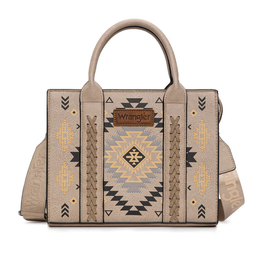 WG2206-8120SKH - Wrangler Aztec Pattern Print -Tote/Crossbody - Khaki