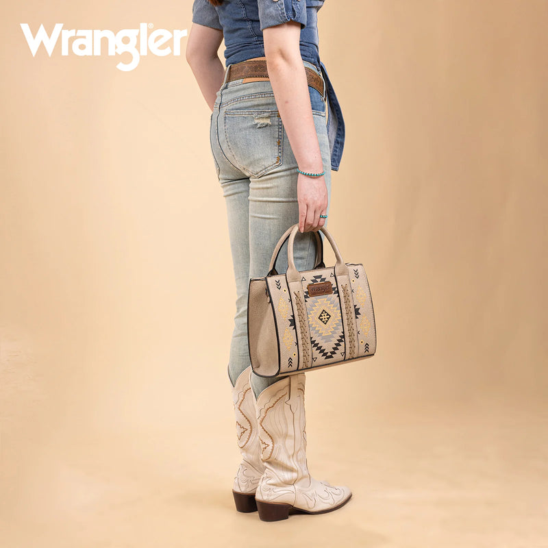 Load image into Gallery viewer, WG2206-8120SKH - Wrangler Aztec Pattern Print -Tote/Crossbody - Khaki
