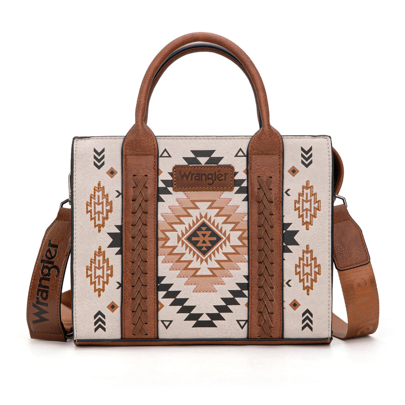 Load image into Gallery viewer, WG2206-8120STN - Wrangler Aztec Pattern Print -Tote/Crossbody - Tan
