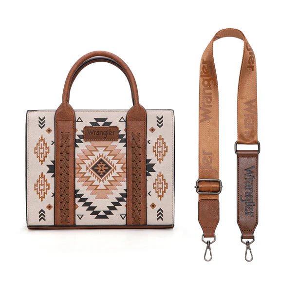 Load image into Gallery viewer, WG2206-81202STN - Wrangler Aztec Pattern Print -Tote/Crossbody -Tan
