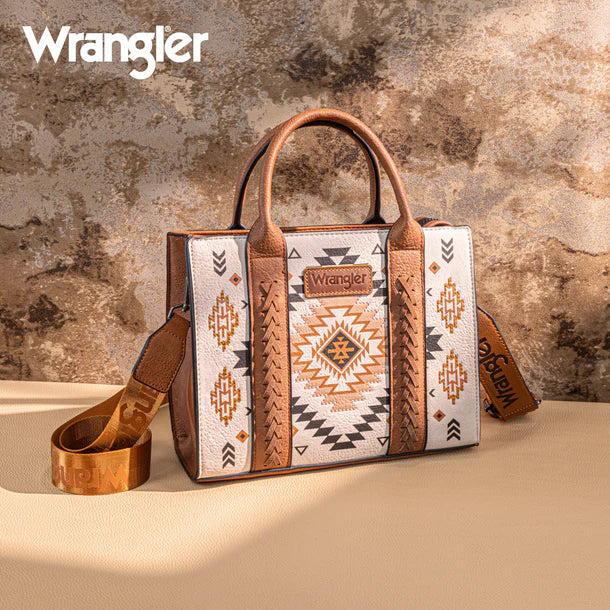 Load image into Gallery viewer, WG2206-81202STN - Wrangler Aztec Pattern Print -Tote/Crossbody -Tan
