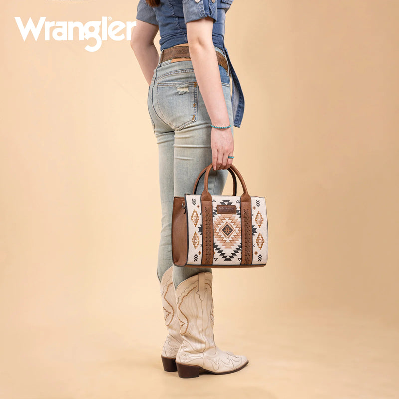 Load image into Gallery viewer, WG2206-8120STN - Wrangler Aztec Pattern Print -Tote/Crossbody - Tan
