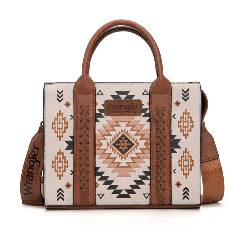 Load image into Gallery viewer, WG2206-8120STN - Wrangler Aztec Pattern Print -Tote/Crossbody - Tan
