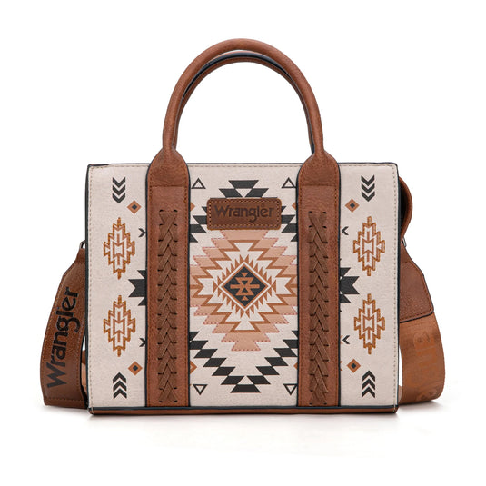 WG2206-8120STN - Wrangler Aztec Pattern Print -Tote/Crossbody - Tan
