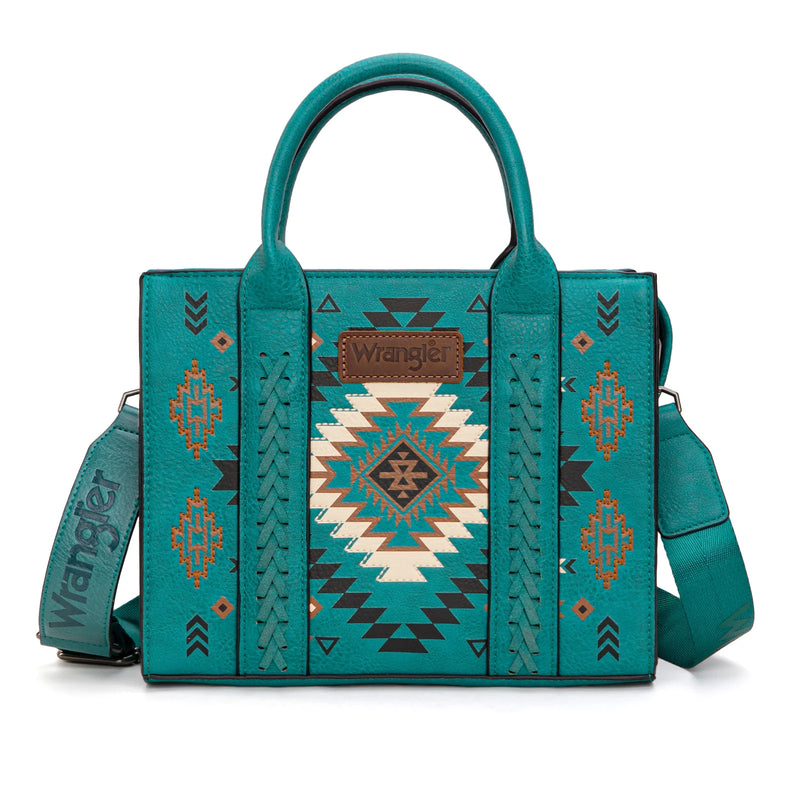 Load image into Gallery viewer, WG2206-8120STQ - Wrangler Aztec Pattern Print -Tote/Crossbody - Turquoise
