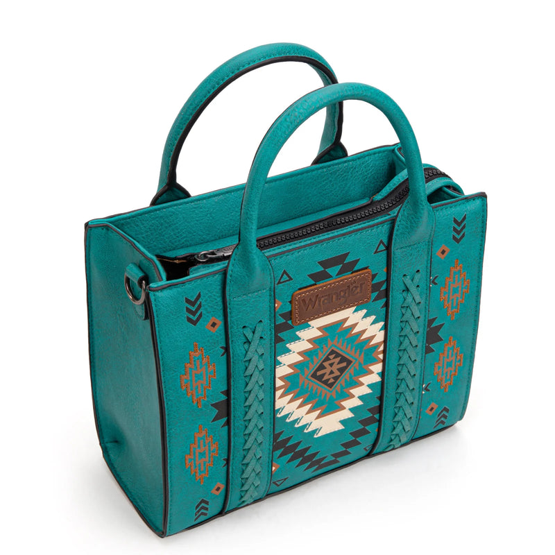 Load image into Gallery viewer, WG2206-8120STQ - Wrangler Aztec Pattern Print -Tote/Crossbody - Turquoise
