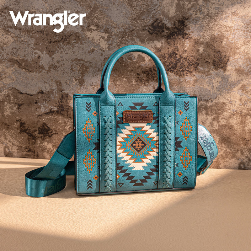 Load image into Gallery viewer, WG2206-8120STQ - Wrangler Aztec Pattern Print -Tote/Crossbody - Turquoise
