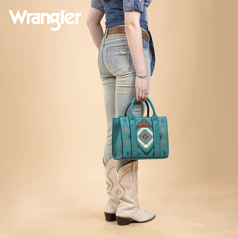 Load image into Gallery viewer, WG2206-8120STQ - Wrangler Aztec Pattern Print -Tote/Crossbody - Turquoise
