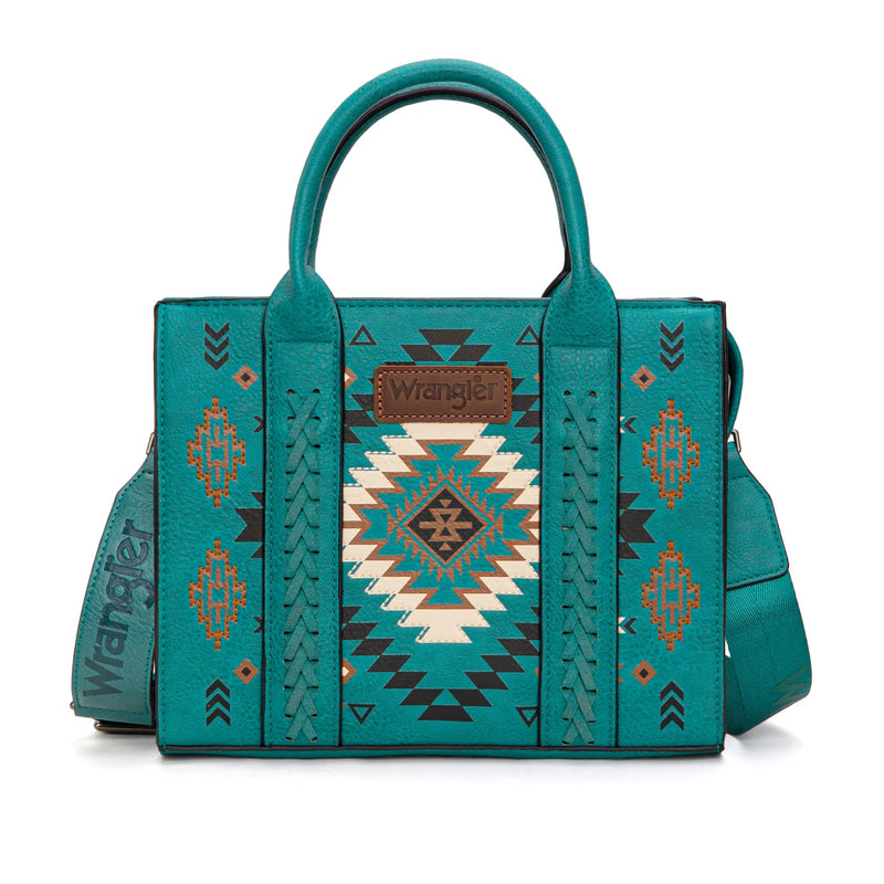 Load image into Gallery viewer, WG2206-8120STQ - Wrangler Aztec Pattern Print -Tote/Crossbody - Turquoise

