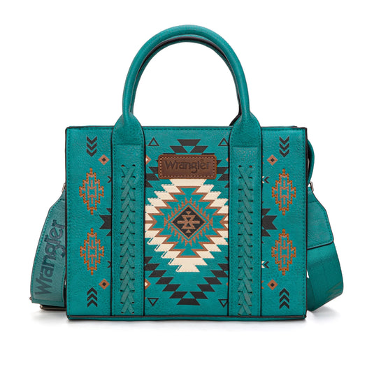 WG2206-8120STQ - Wrangler Aztec Pattern Print -Tote/Crossbody - Turquoise