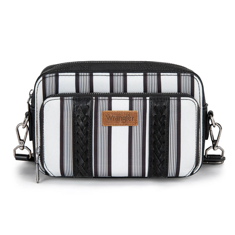 Load image into Gallery viewer, WG2207-3006BK - Wrangler Stripe Printed Crossbody Purse W/ Wallet Compartment
