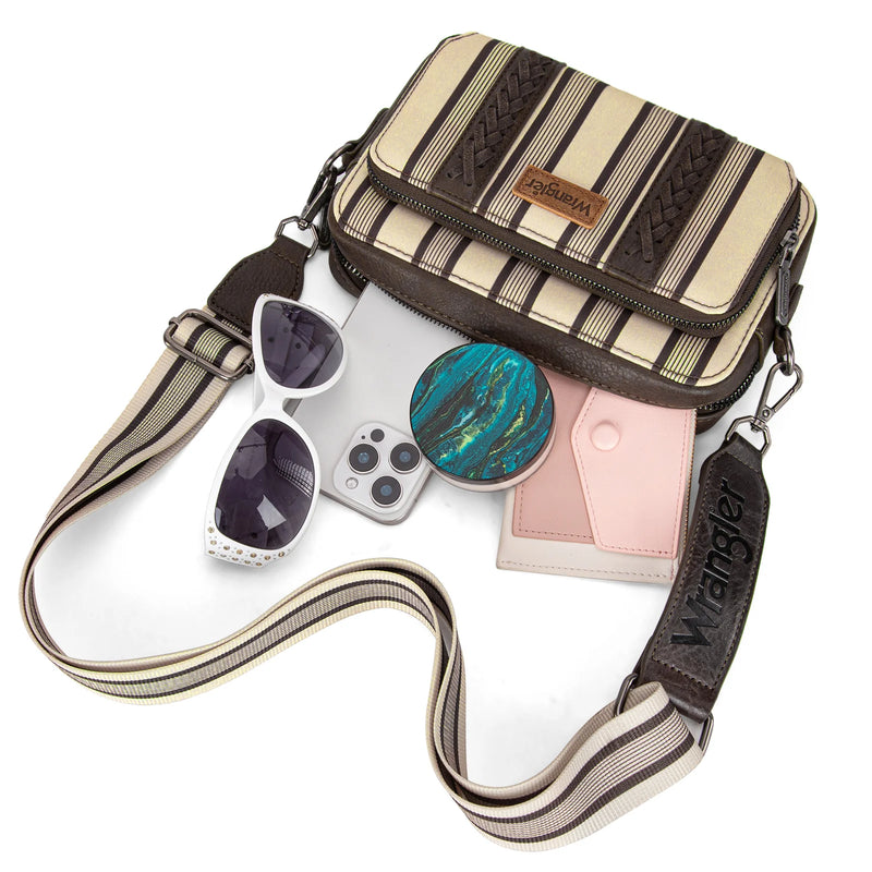 Load image into Gallery viewer, WG2207-3006CF - Wrangler Stripe Printed Crossbody Purse W/ Wallet Compartment
