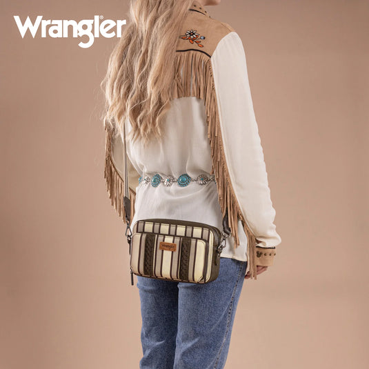 WG2207-3006CF - Wrangler Stripe Printed Crossbody Purse W/ Wallet Compartment